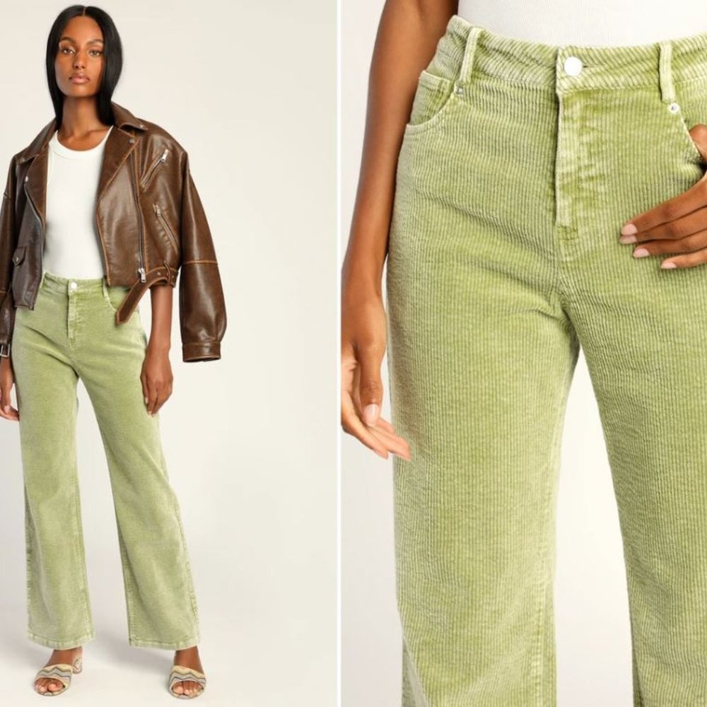 TAGS ON - Lulus Light Green High Rise Corduroy Pants, Size Large